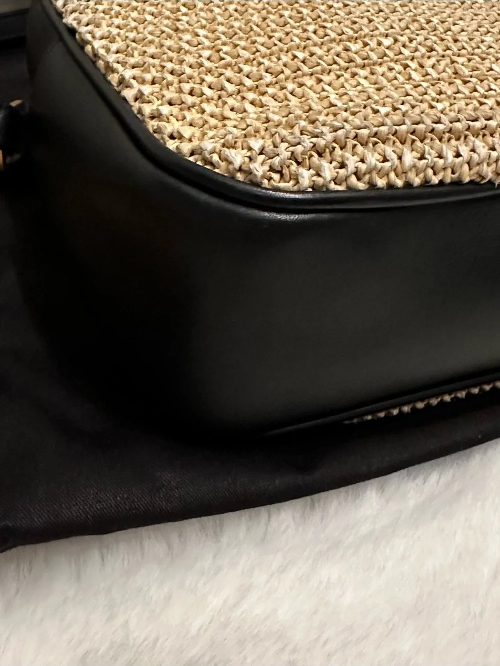 Saint Laurent Black and Beige Raffia Crossbody Camera Bag with Tassel - Picture 6 of 8